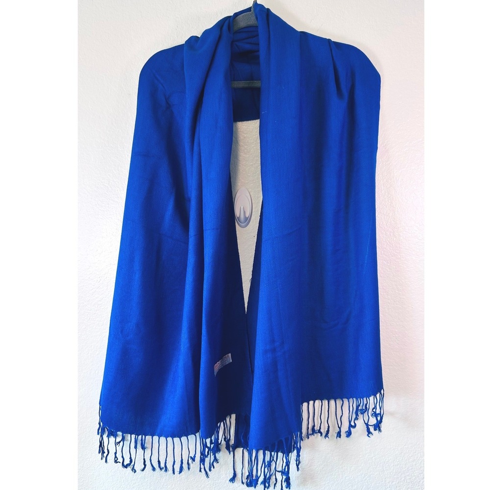 Pashmina Boho Silk Blend Scarf Royal Blue Fringe Wrap Shawl Twill Weave